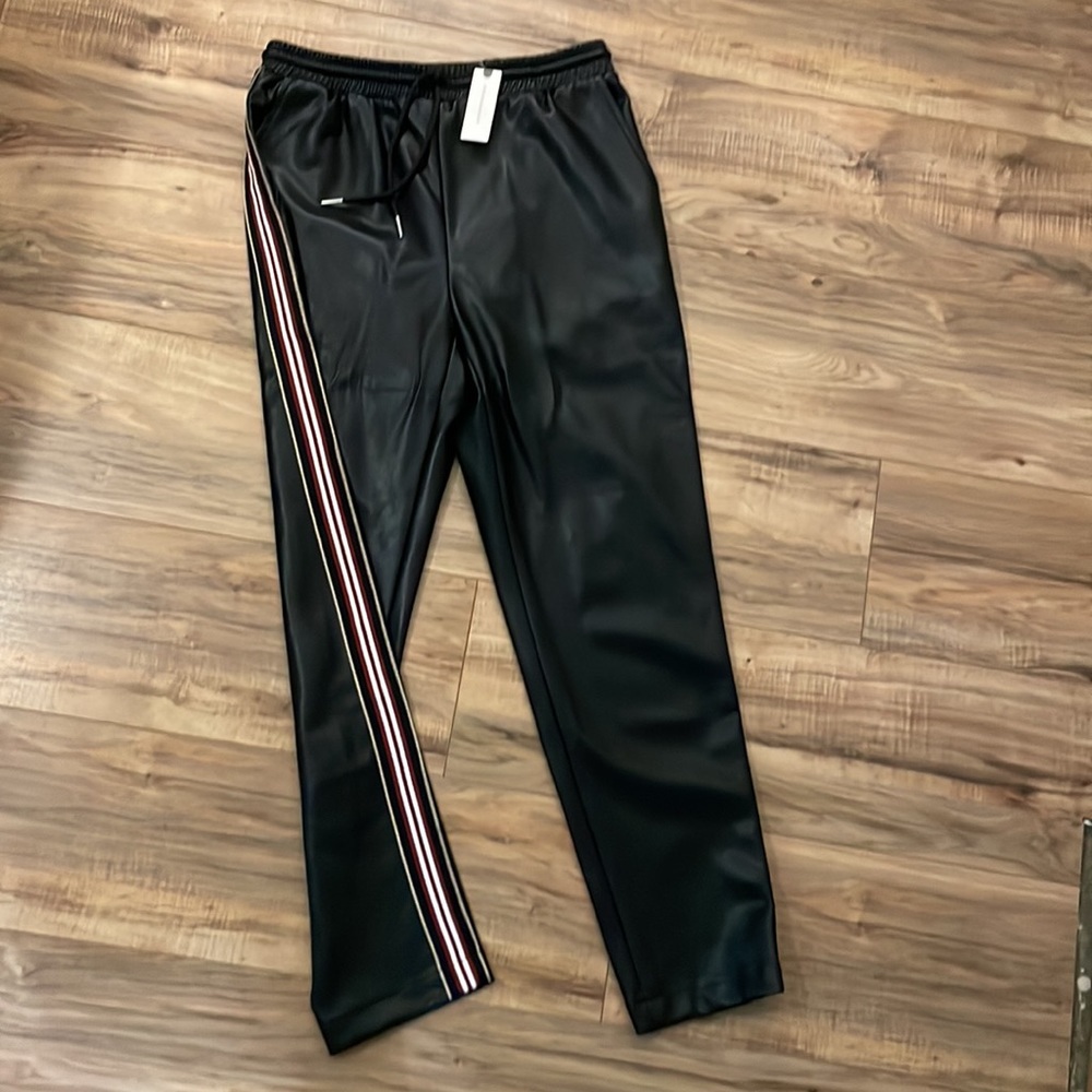 Anthropologie faux leather track pants